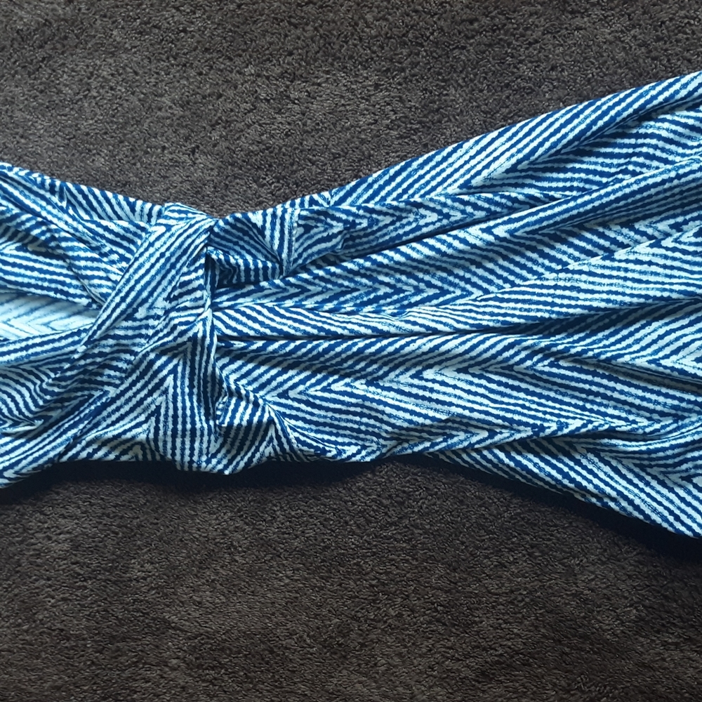 Samantha Sung White and Blue Striped Wrap Dress